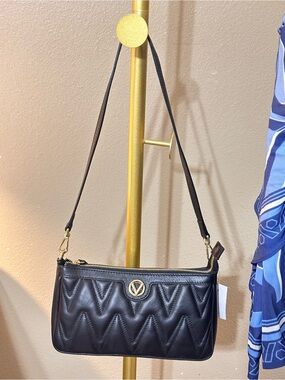 Valentino Black Quilted Shoulder Bag with Gold Hardware